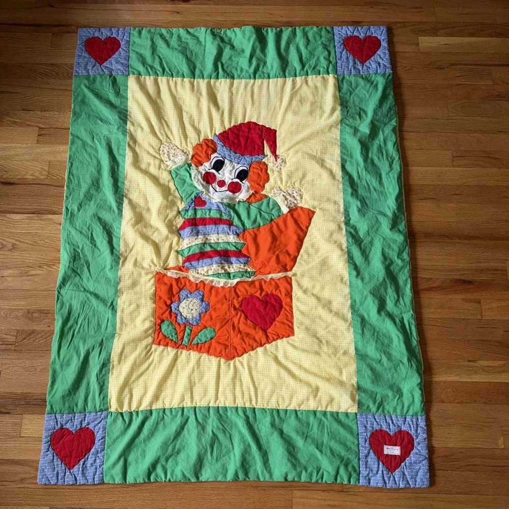 Vintage Handmade Jack in the Baby Quilt 46